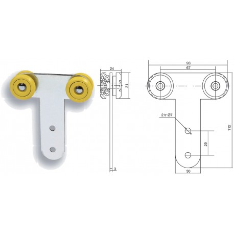 Chariot double avec ferrure acier - T650012 Chariot double avec ferrure acier - T650012
