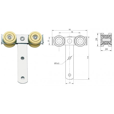 Chariot double articulé avec ferrure acier - T650120
