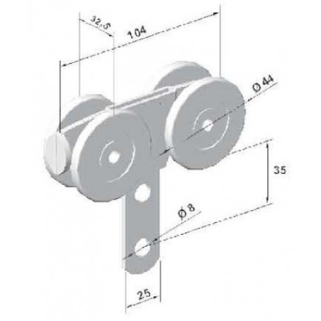 Chariot double pour rail 50 x 40 mm - T650035