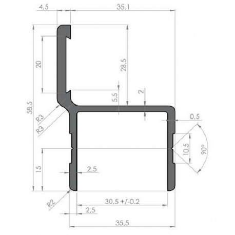 Profil Alu d'encadrement largeur 30.5 Avec battue - D000221