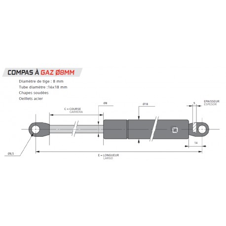 J990326 - COMPAS A GAZ DIA 8MM F350 C200 L495