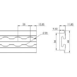 RAIL ALU AERO/ encastré L3000mm /largeur 44mm / Epaisseur 11,8mm - T100603
